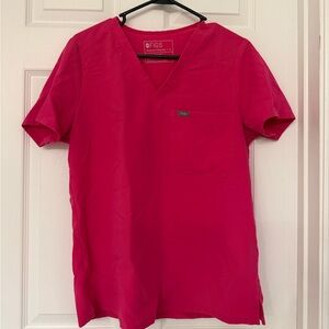 Figs Women’s Bright Pink V-Neck One Pocket Scrub Top